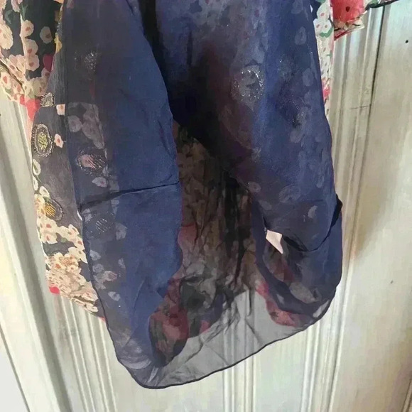 VTG Y2k silk floral babydoll Flutter Sleeve top romantic fairy coquette whimsy 6 - Picture 9 of 13